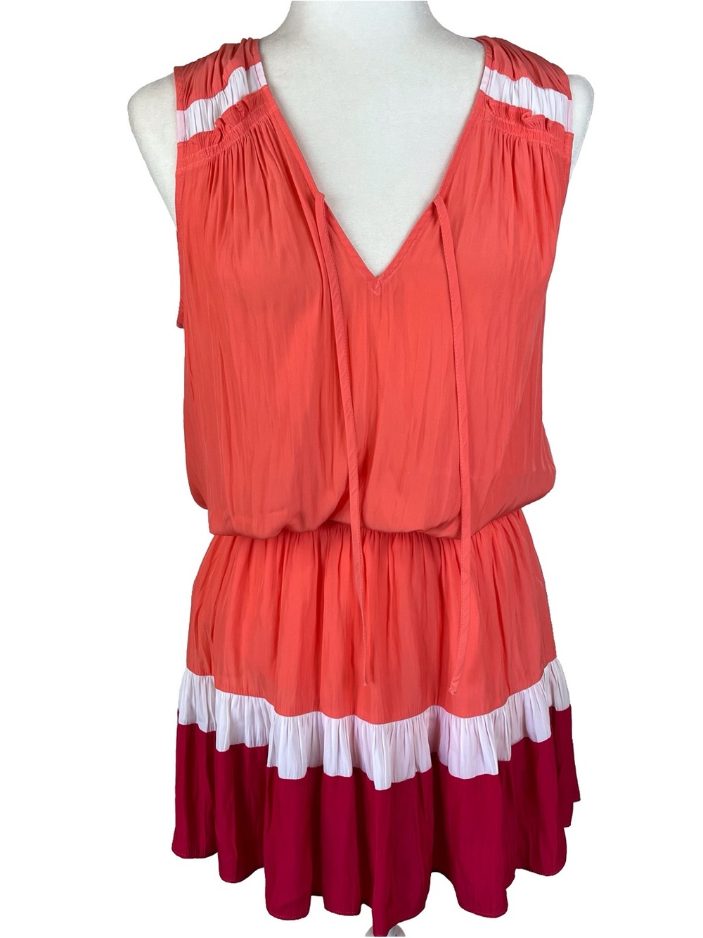 Ramy Brook Vibrant Colorblock Mini Dress Smocked Waist Tiered Hemline Size Small